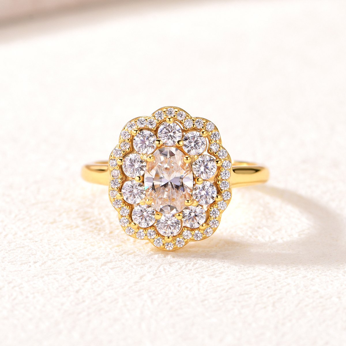 Oval Moissanite Floral Double-Halo Ring - Image 2