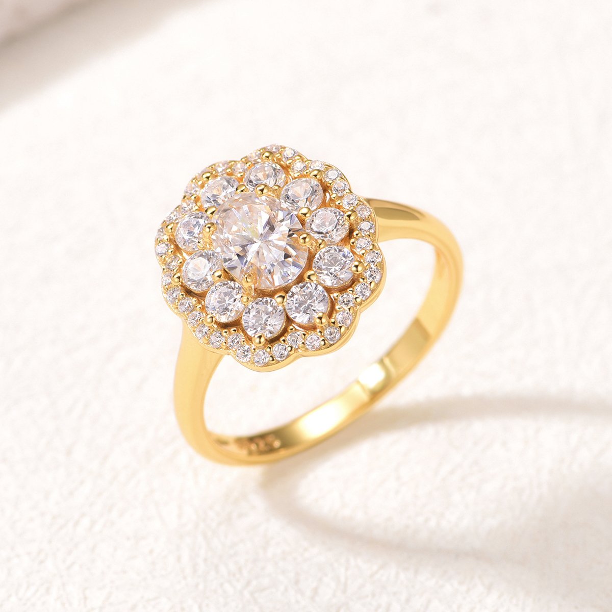 Oval Moissanite Floral Double-Halo Ring - Image 3
