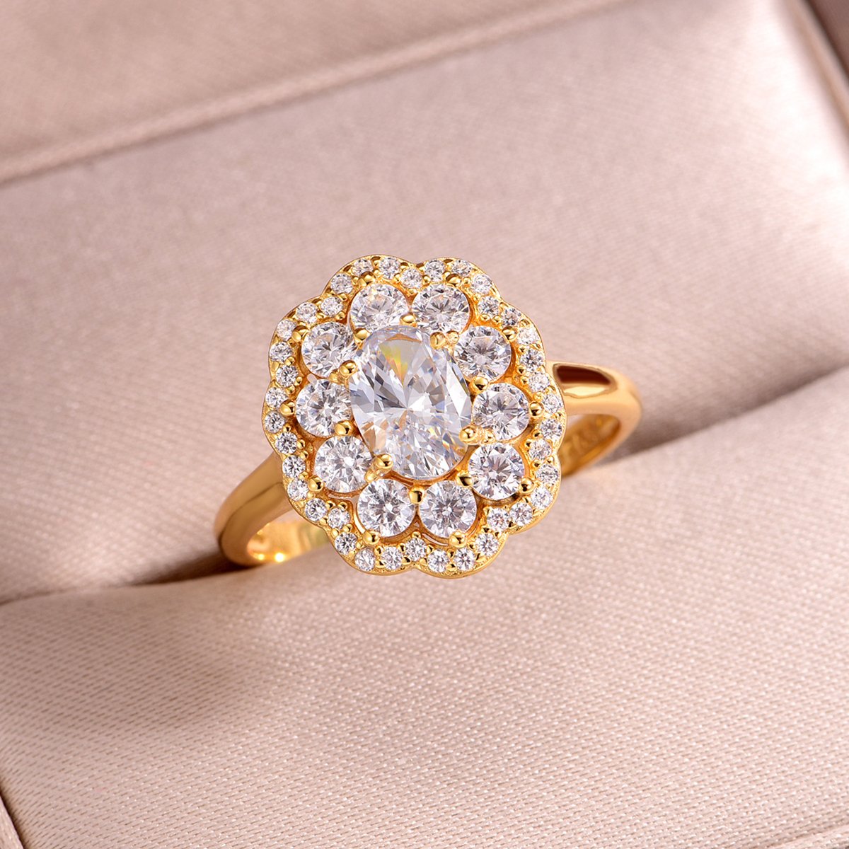 Oval Moissanite Floral Double-Halo Ring - Image 4