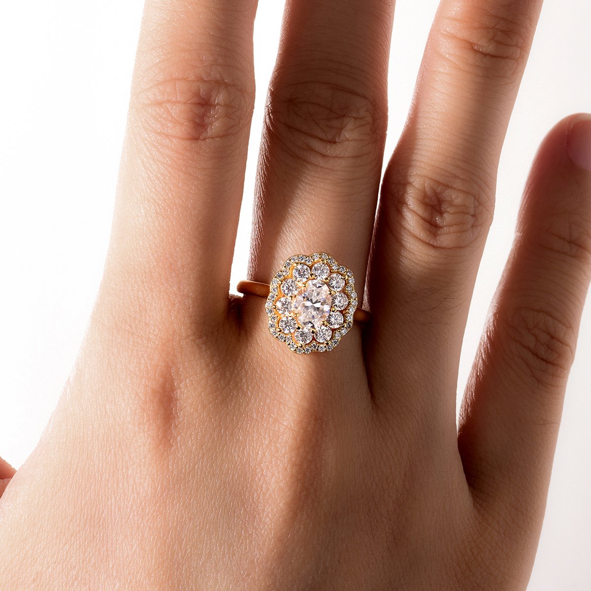 Oval Moissanite Floral Double-Halo Ring - Image 5