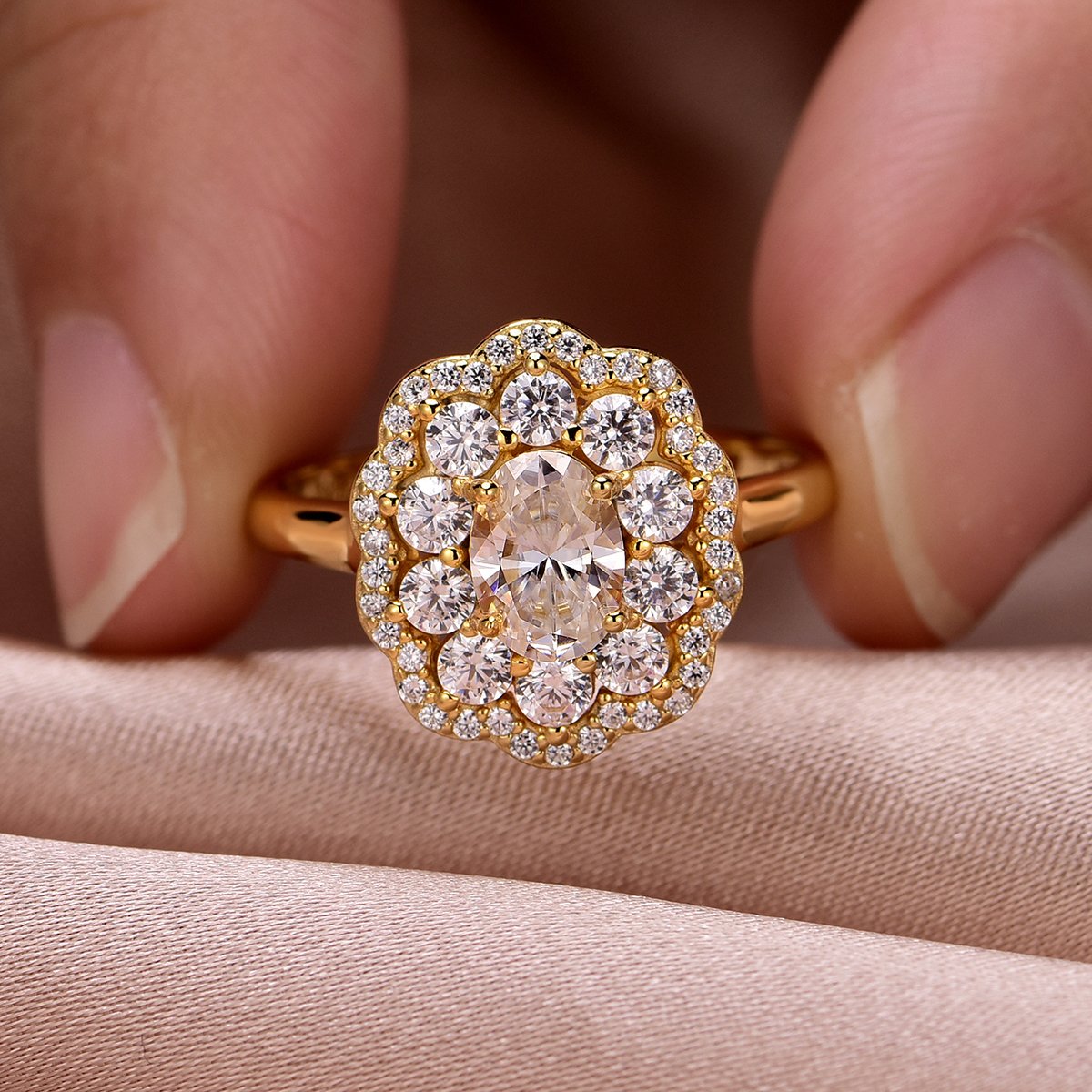 Oval Moissanite Floral Double-Halo Ring - Image 6