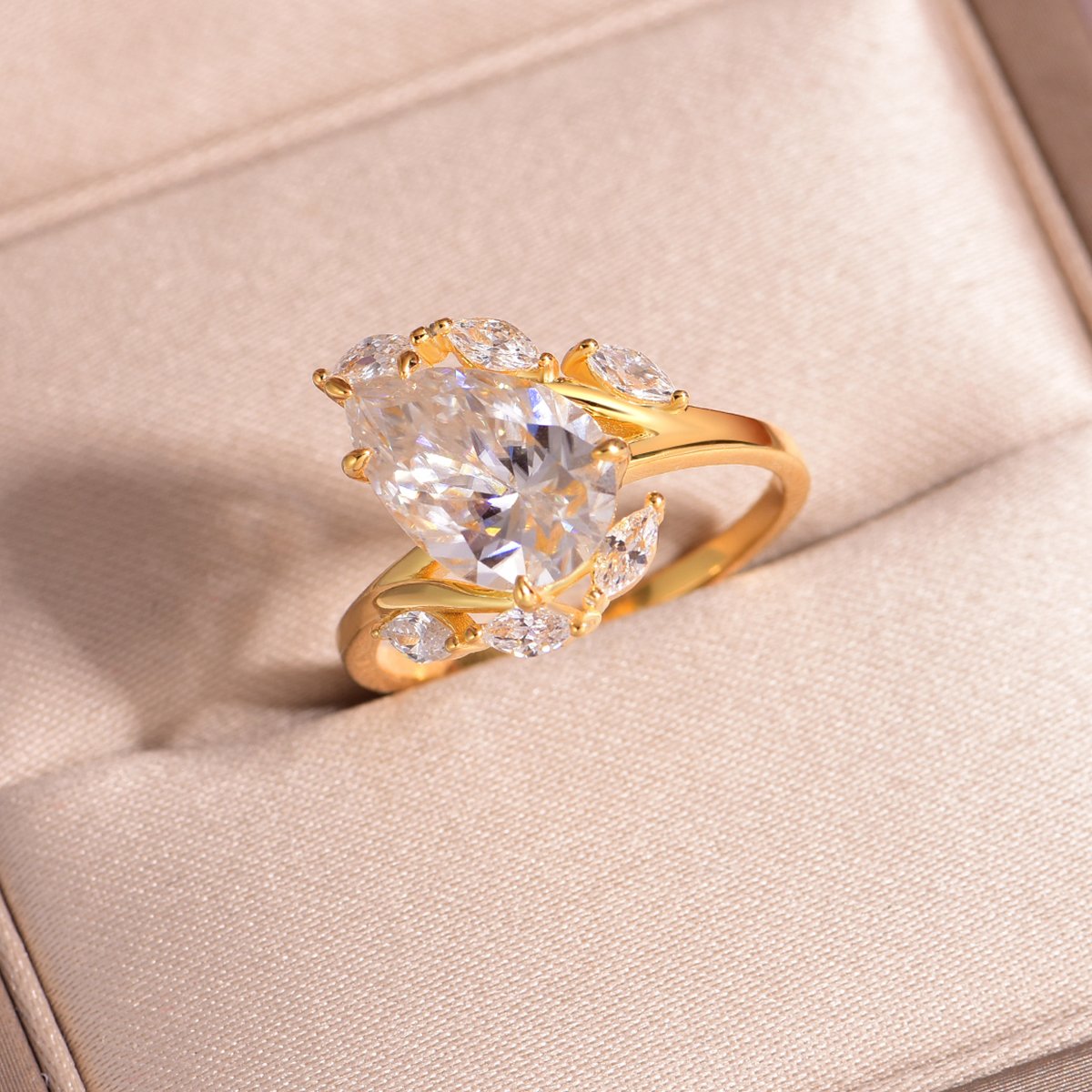 Oval-Cut Moissanite Ring with Marquise Vine Accents - Image 2