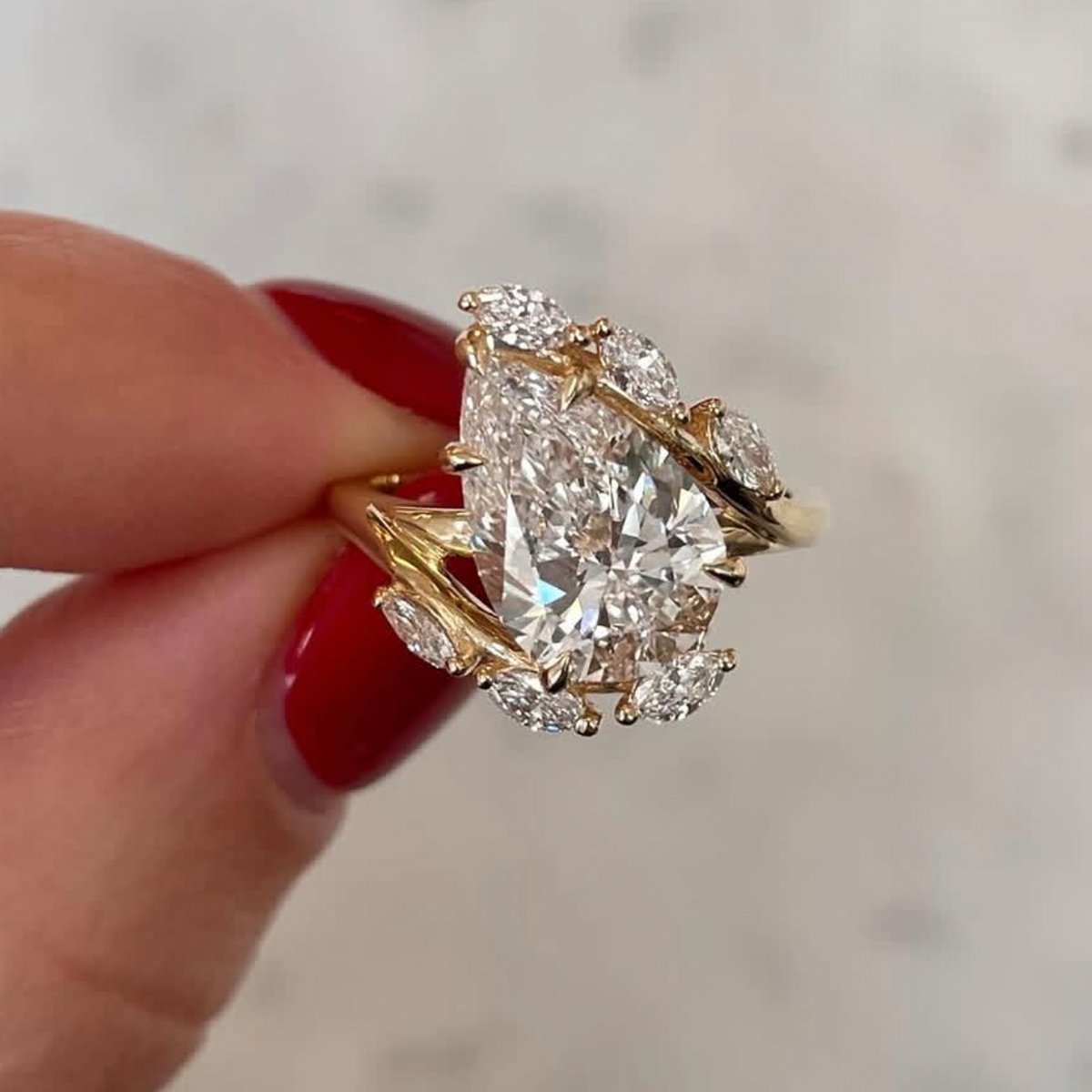 Oval-Cut Moissanite Ring with Marquise Vine Accents - Image 5