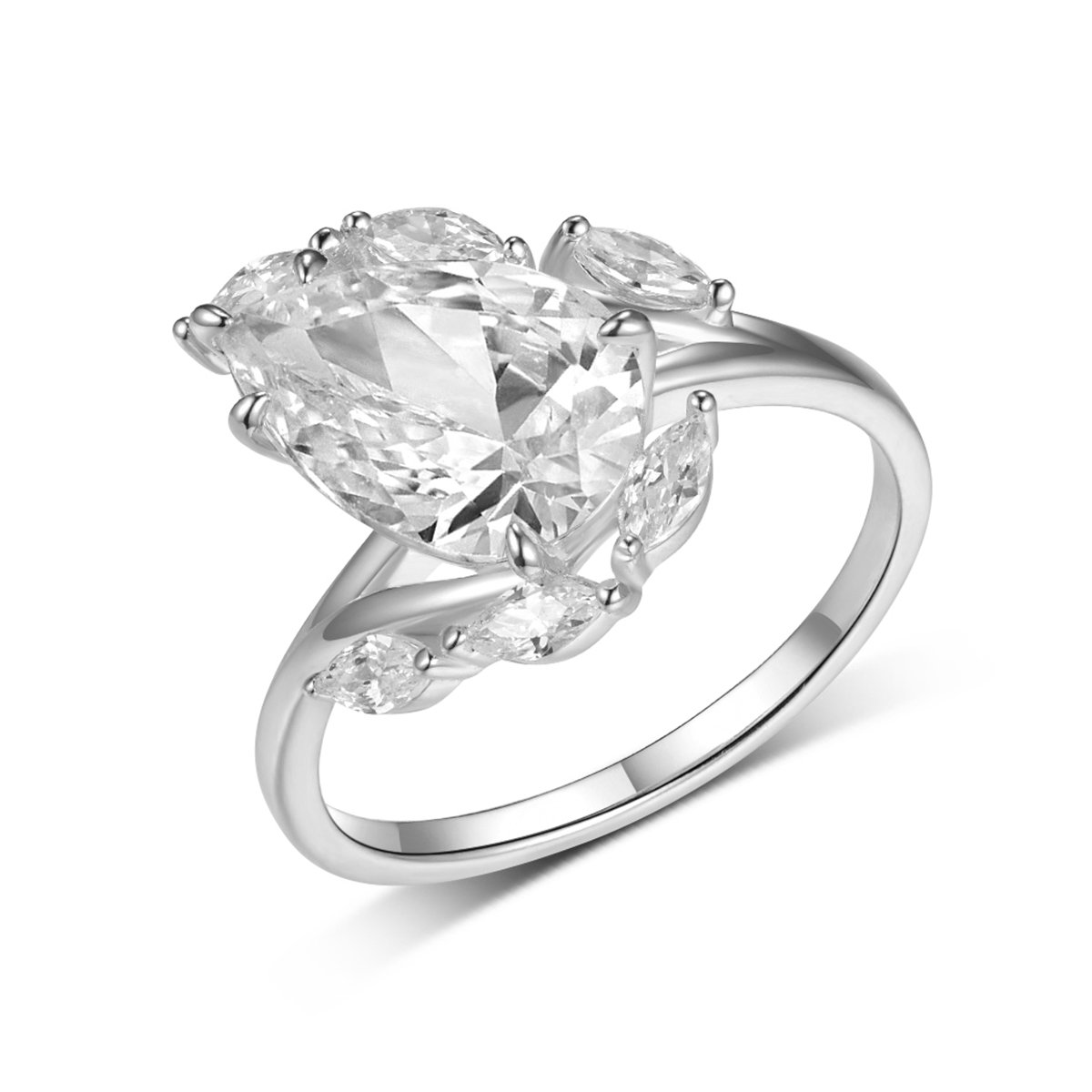 Oval-Cut Moissanite Ring with Marquise Vine Accents - Image 6