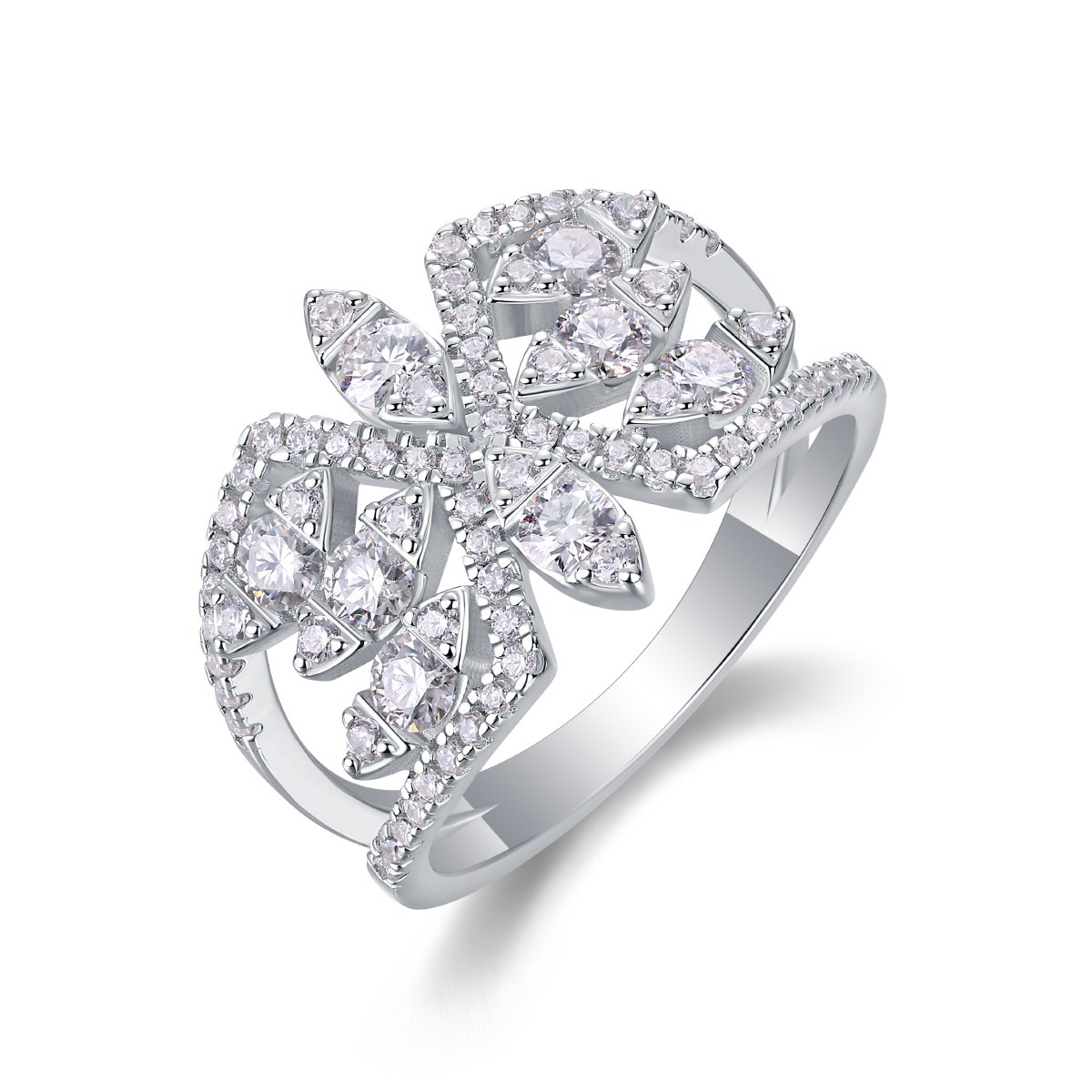 Leaf-Spray Moissanite Pavé Statement Ring