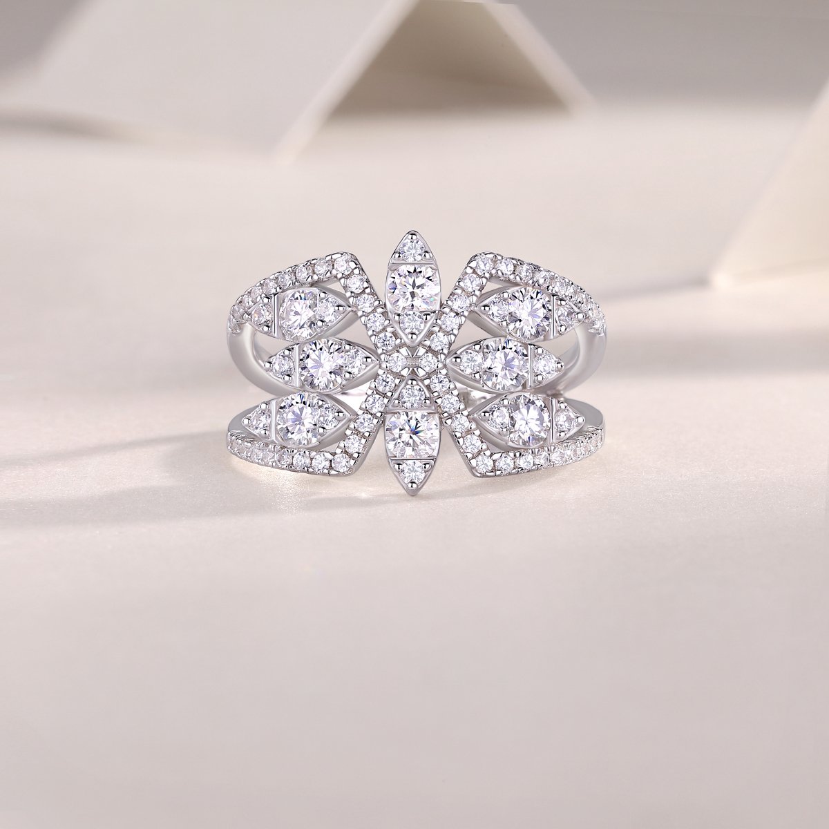 Leaf-Spray Moissanite Pavé Statement Ring - Image 4