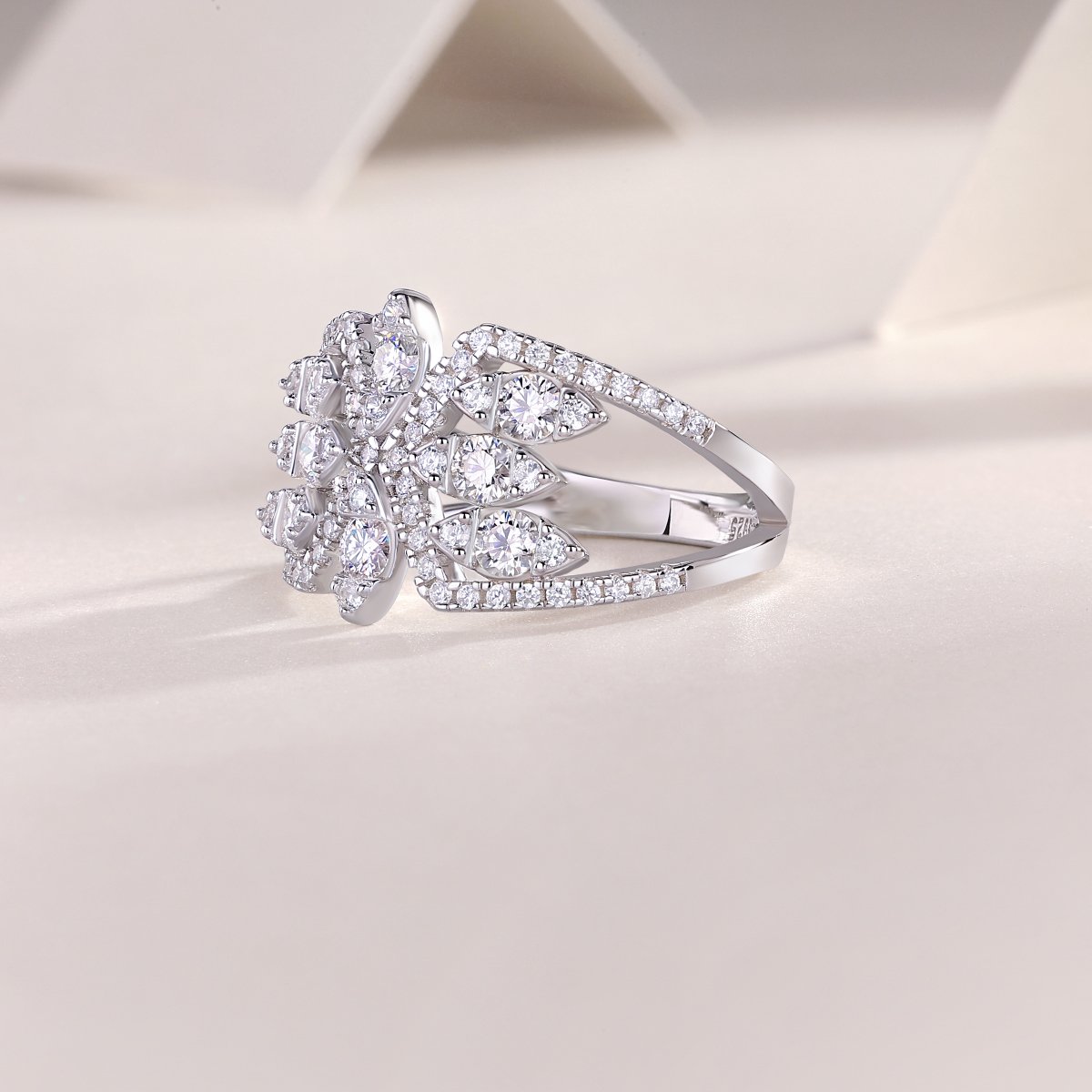 Leaf-Spray Moissanite Pavé Statement Ring - Image 5