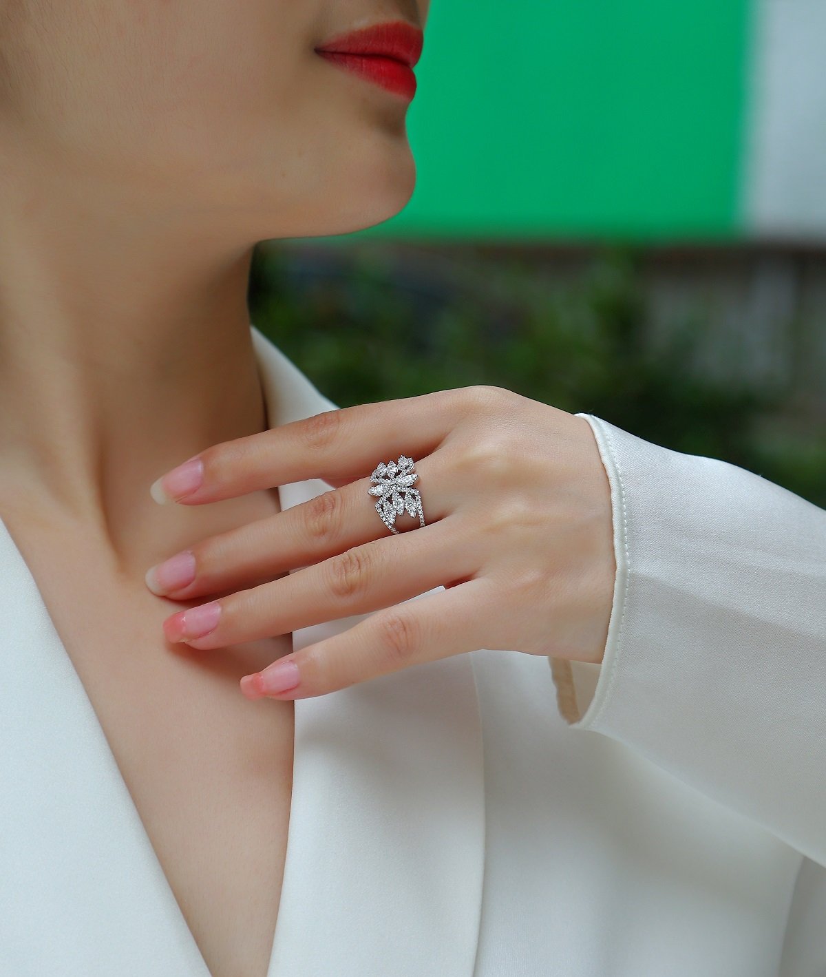 Leaf-Spray Moissanite Pavé Statement Ring - Image 7