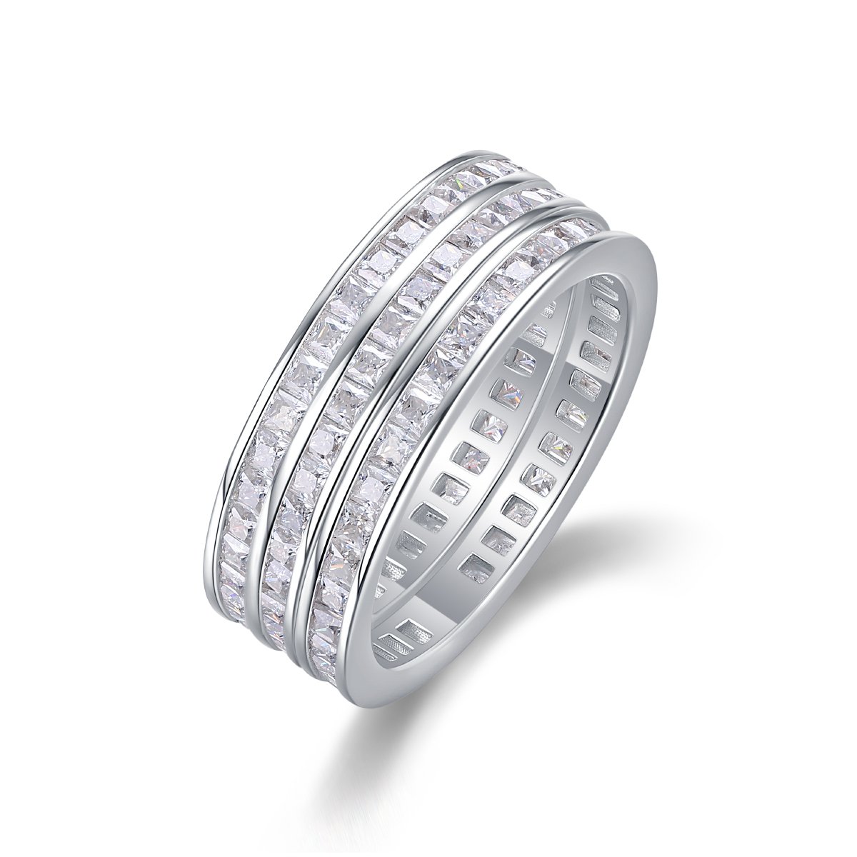 Double-Row Princess-Cut Moissanite Eternity Ring in 925 Sterling Silver