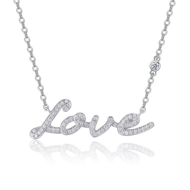 Pave Love Script Moissanite Necklace | 925 Silver | White & Yellow Gold