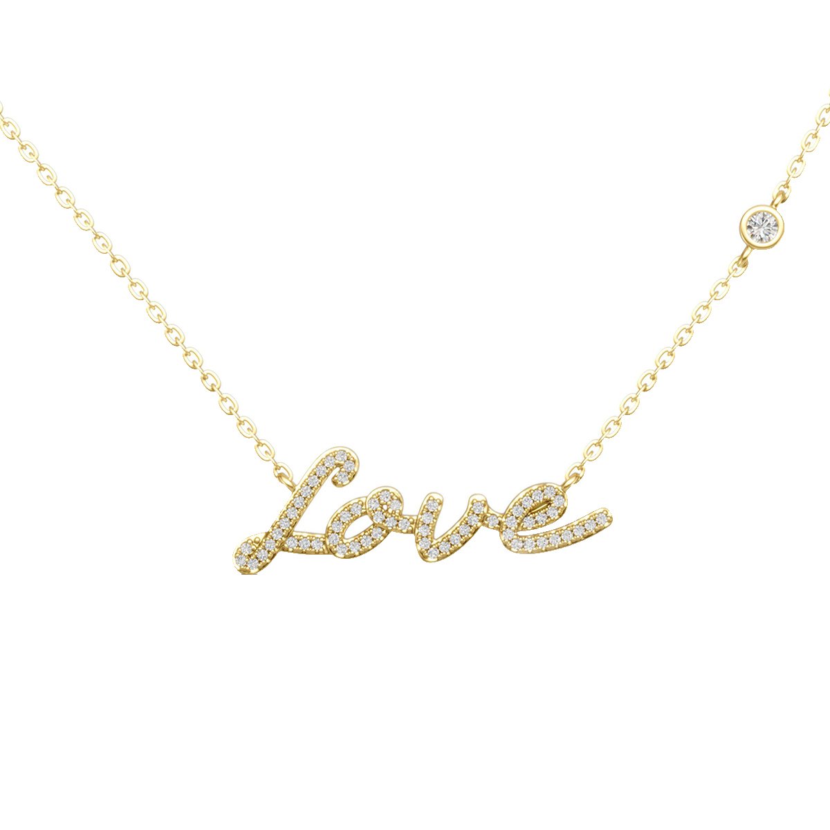 Pave Love Script Moissanite Necklace | 925 Silver | White & Yellow Gold - Image 2