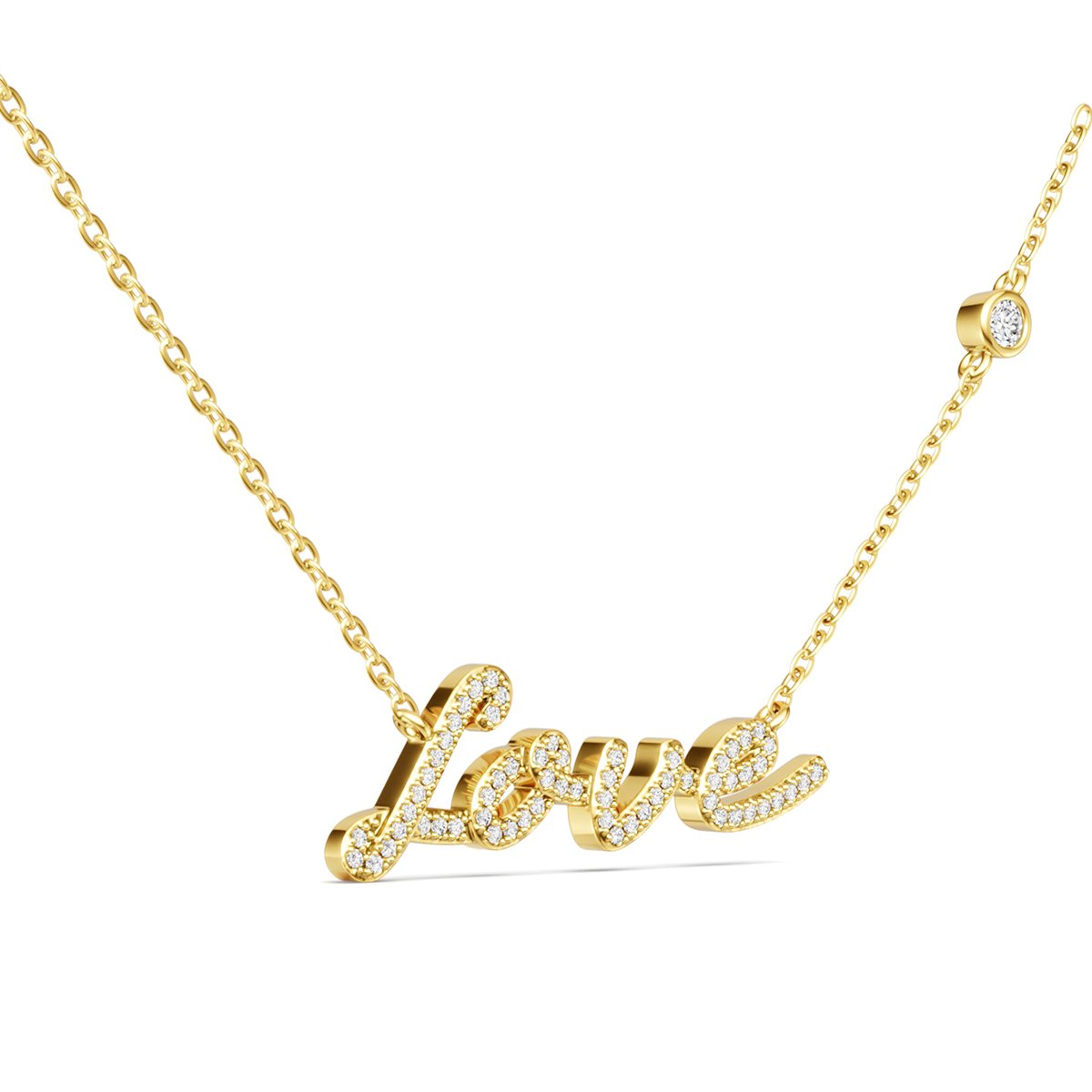 Pave Love Script Moissanite Necklace | 925 Silver | White & Yellow Gold - Image 4