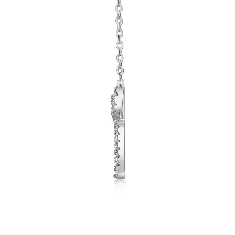 Pavé Bow Moissanite Necklace in 18K White Gold-Plated Silver - Image 2