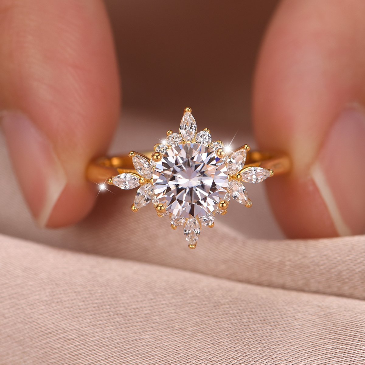 1.2ct Round Moissanite Floral Snowflake Ring - Image 3