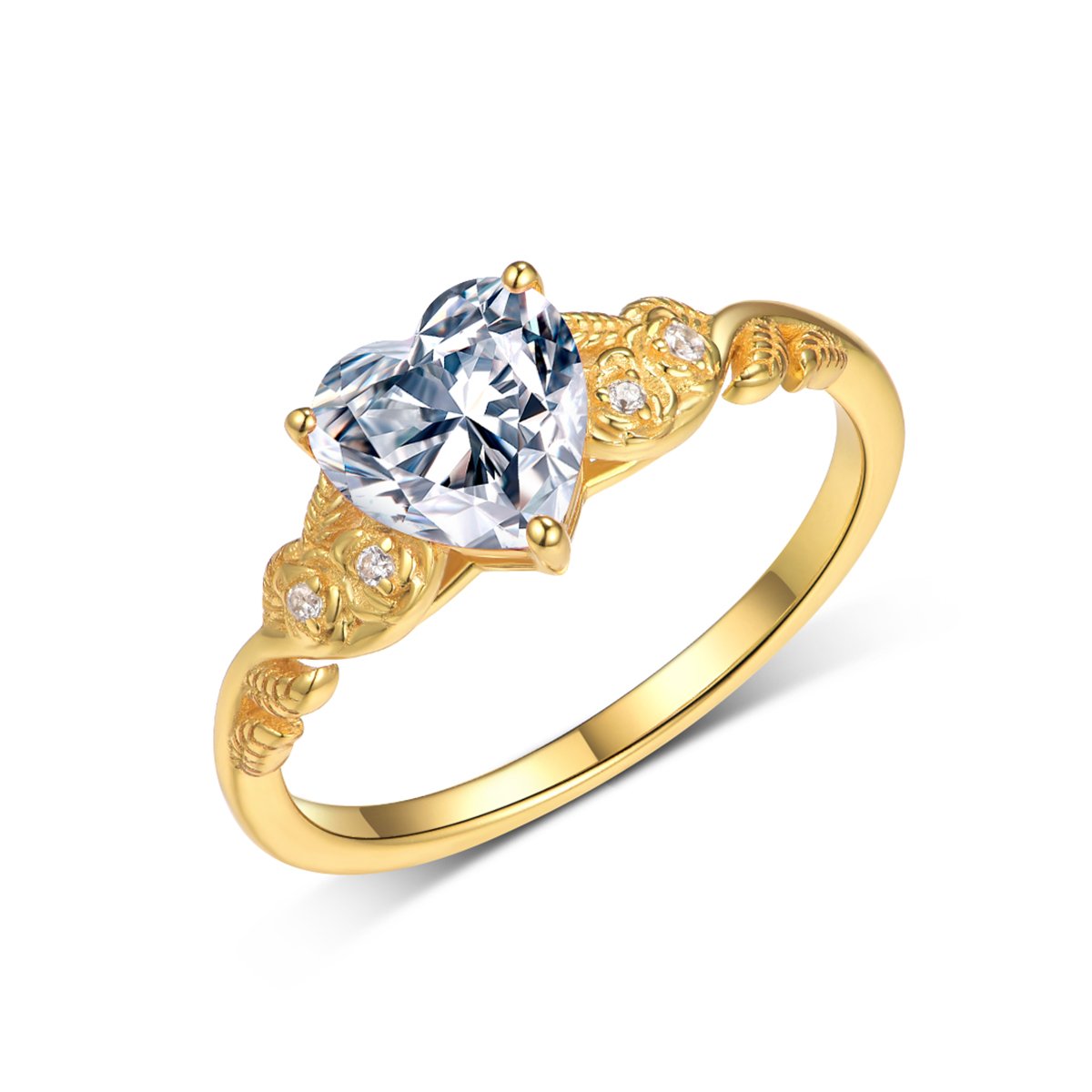 Heart-Cut Moissanite Vintage Vine Solitaire Ring | DEF VVS | 925 Sterling Silver