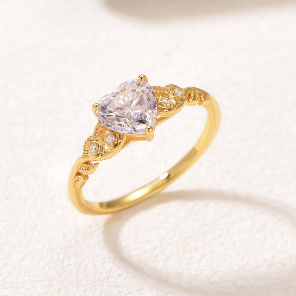 Heart-Cut Moissanite Vintage Vine Solitaire Ring | DEF VVS | 925 Sterling Silver - Image 2