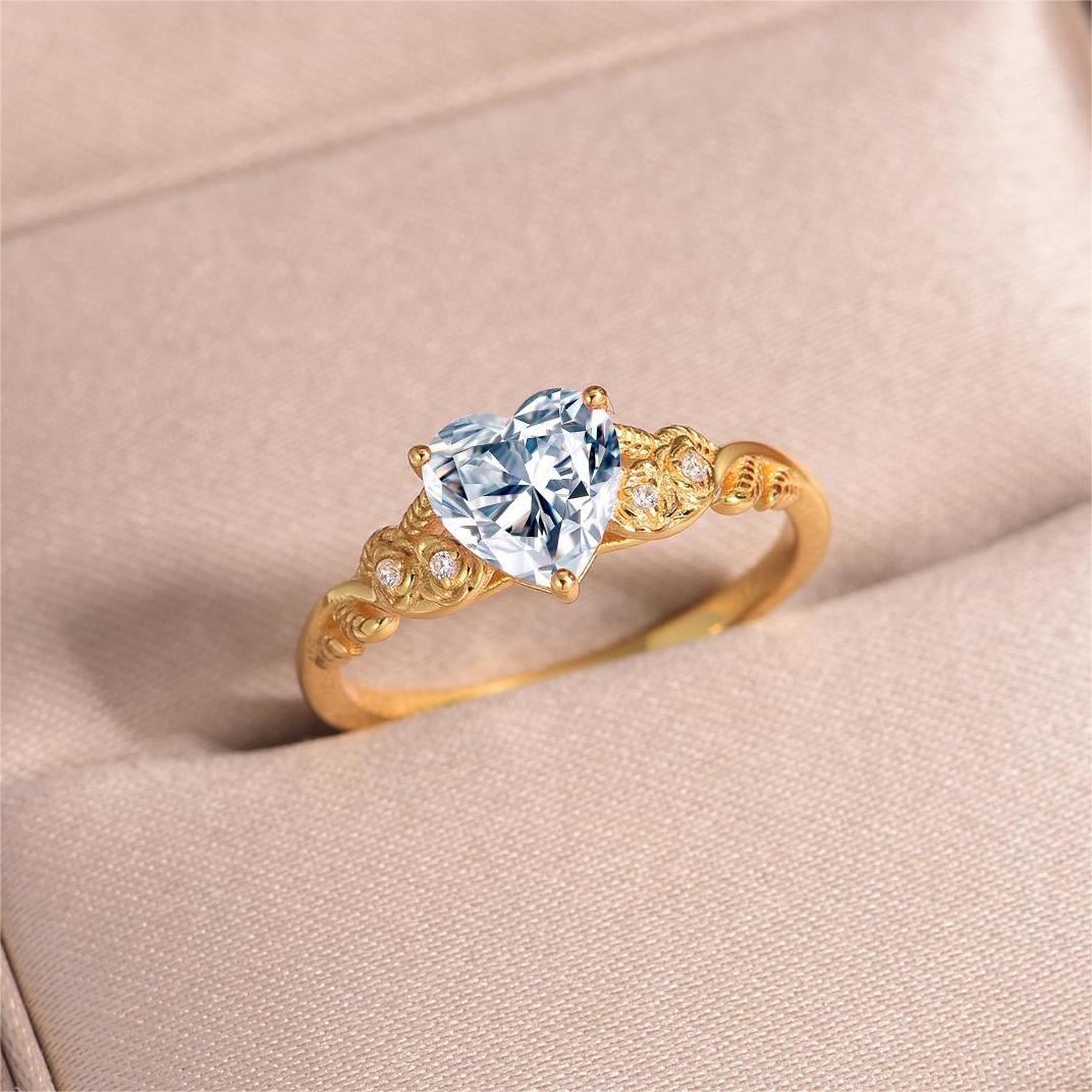 Heart-Cut Moissanite Vintage Vine Solitaire Ring | DEF VVS | 925 Sterling Silver - Image 3