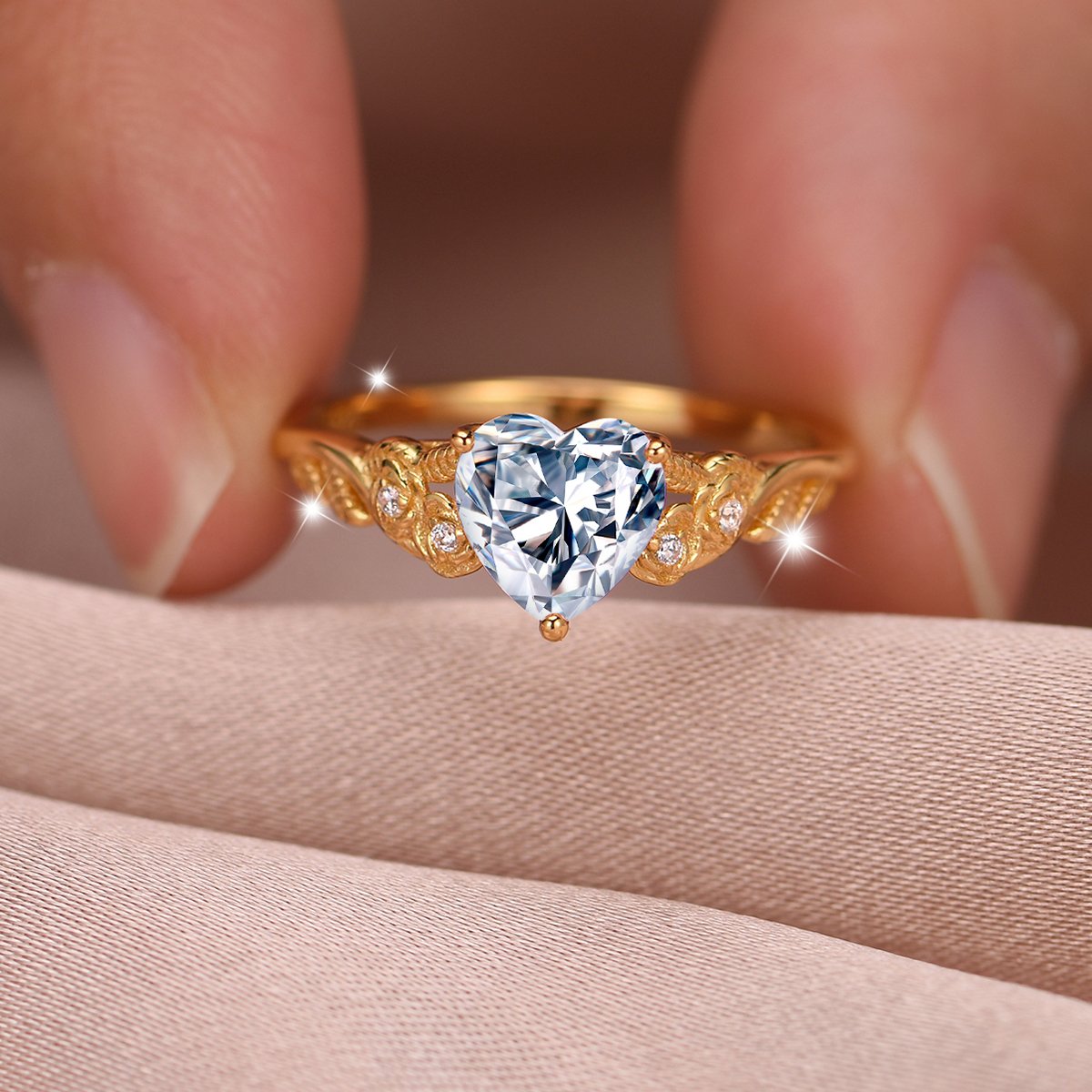Heart-Cut Moissanite Vintage Vine Solitaire Ring | DEF VVS | 925 Sterling Silver - Image 4