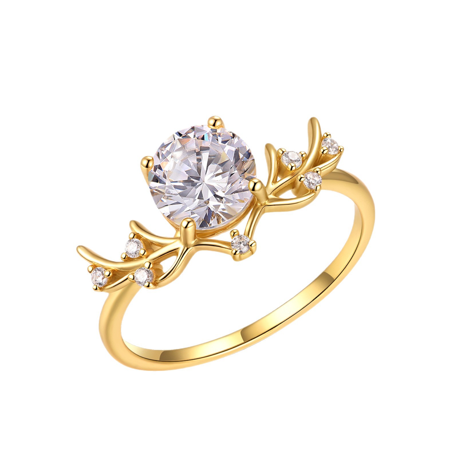 Round Moissanite Branch & Vine Solitaire Ring
