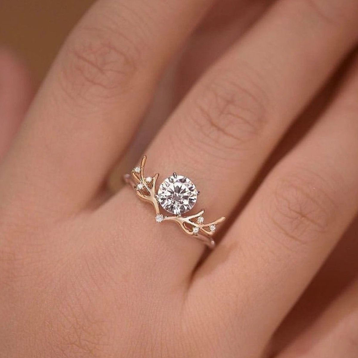 Round Moissanite Branch & Vine Solitaire Ring - Image 3