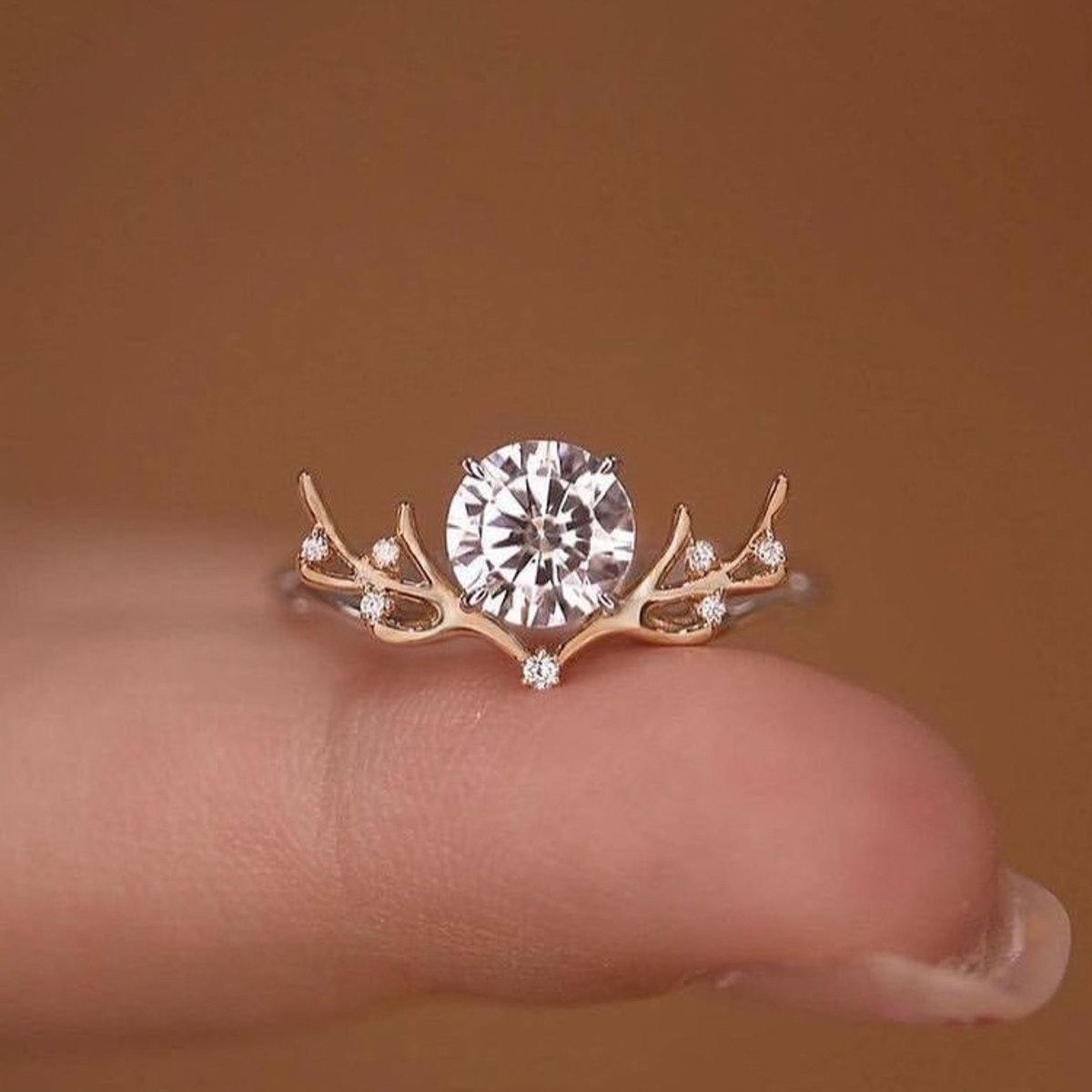 Round Moissanite Branch & Vine Solitaire Ring - Image 4