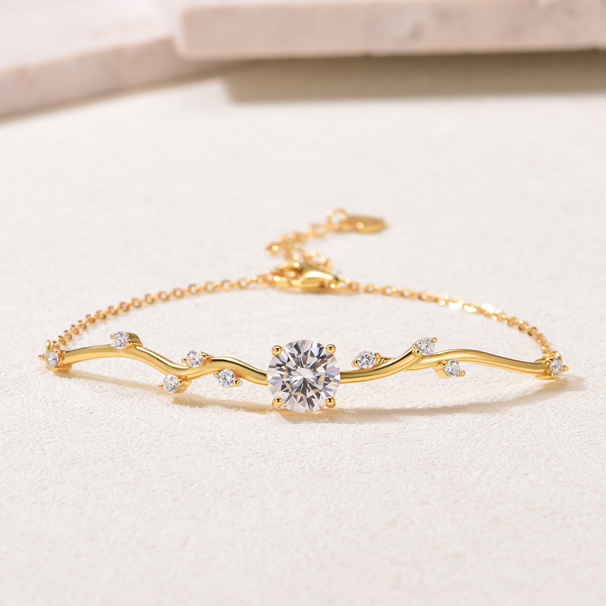 Gold Twig Branch Moissanite Bracelet | 2ct DEW Round | 925 Silver - Image 2