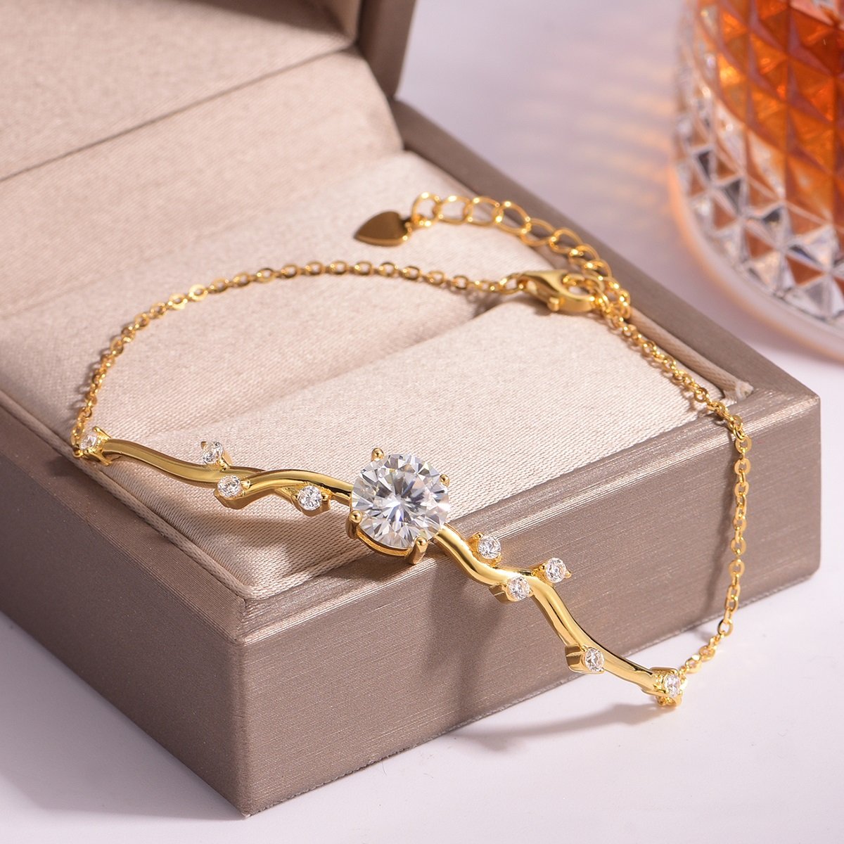 Gold Twig Branch Moissanite Bracelet | 2ct DEW Round | 925 Silver - Image 3