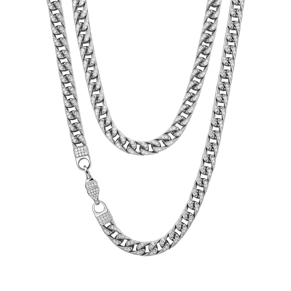7mm Iced Cuban Link Moissanite Chain in 18K White Gold