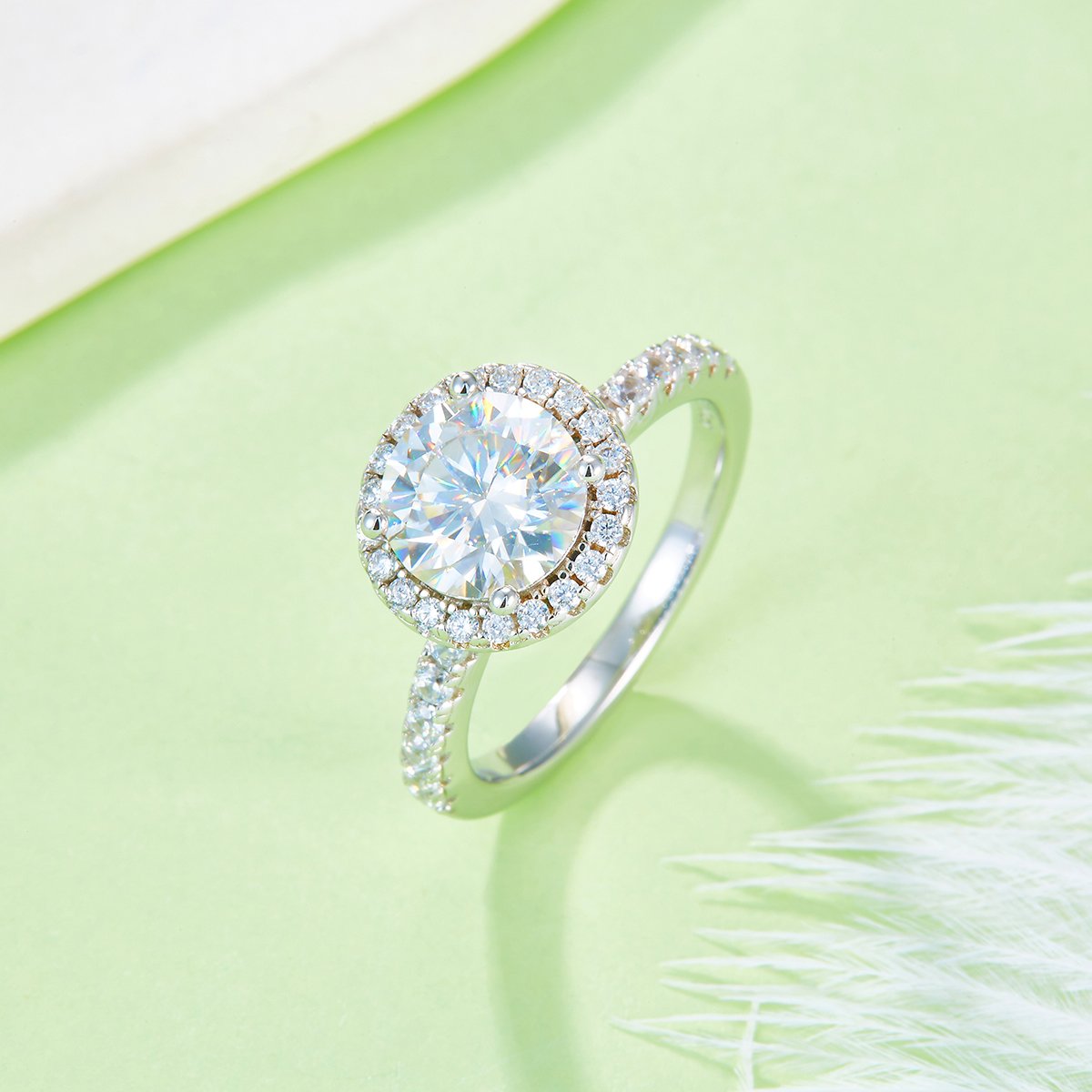 2ct Round-Cut Moissanite Halo Ring | Pave Band, 925 Silver 18K White-Gold Plated - Image 4