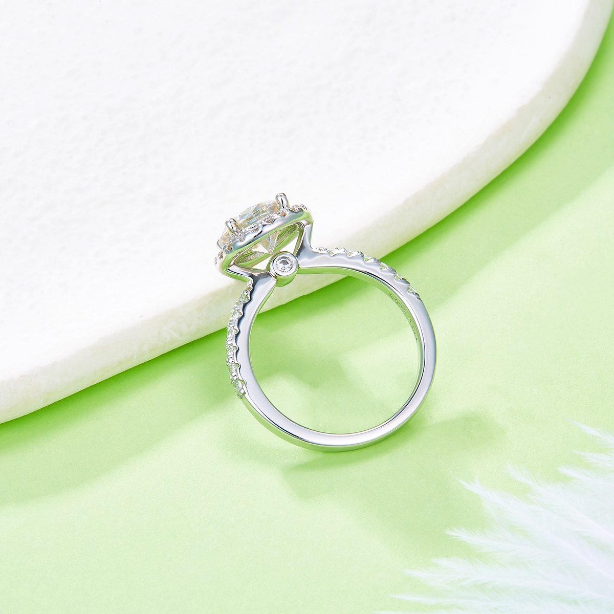 2ct Round-Cut Moissanite Halo Ring | Pave Band, 925 Silver 18K White-Gold Plated - Image 5