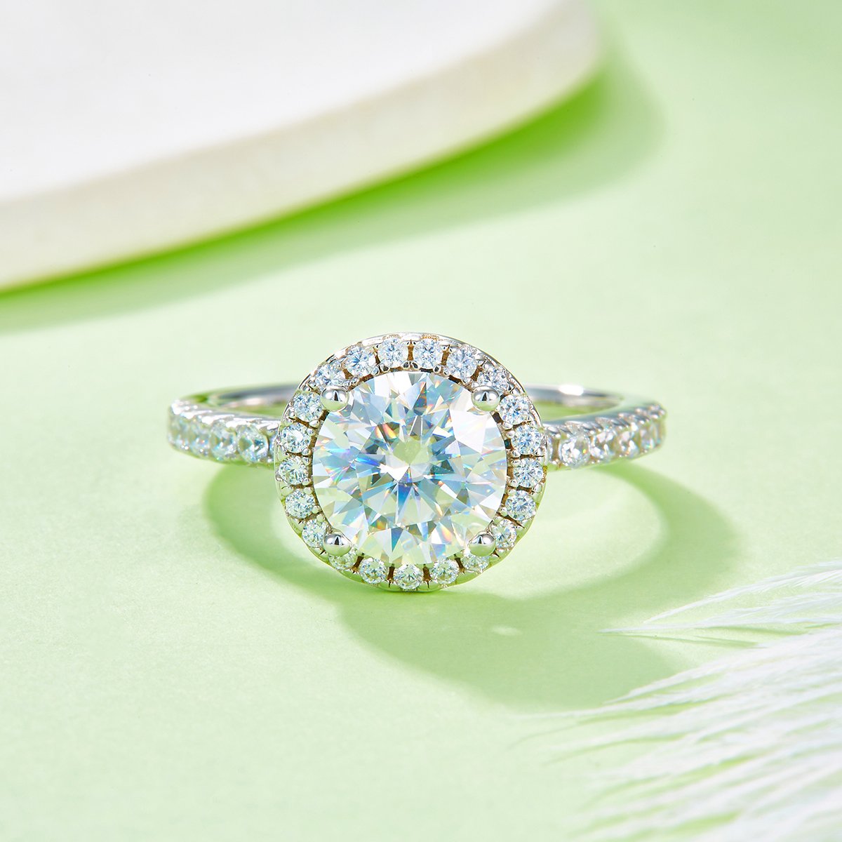 2ct Round-Cut Moissanite Halo Ring | Pave Band, 925 Silver 18K White-Gold Plated - Image 6