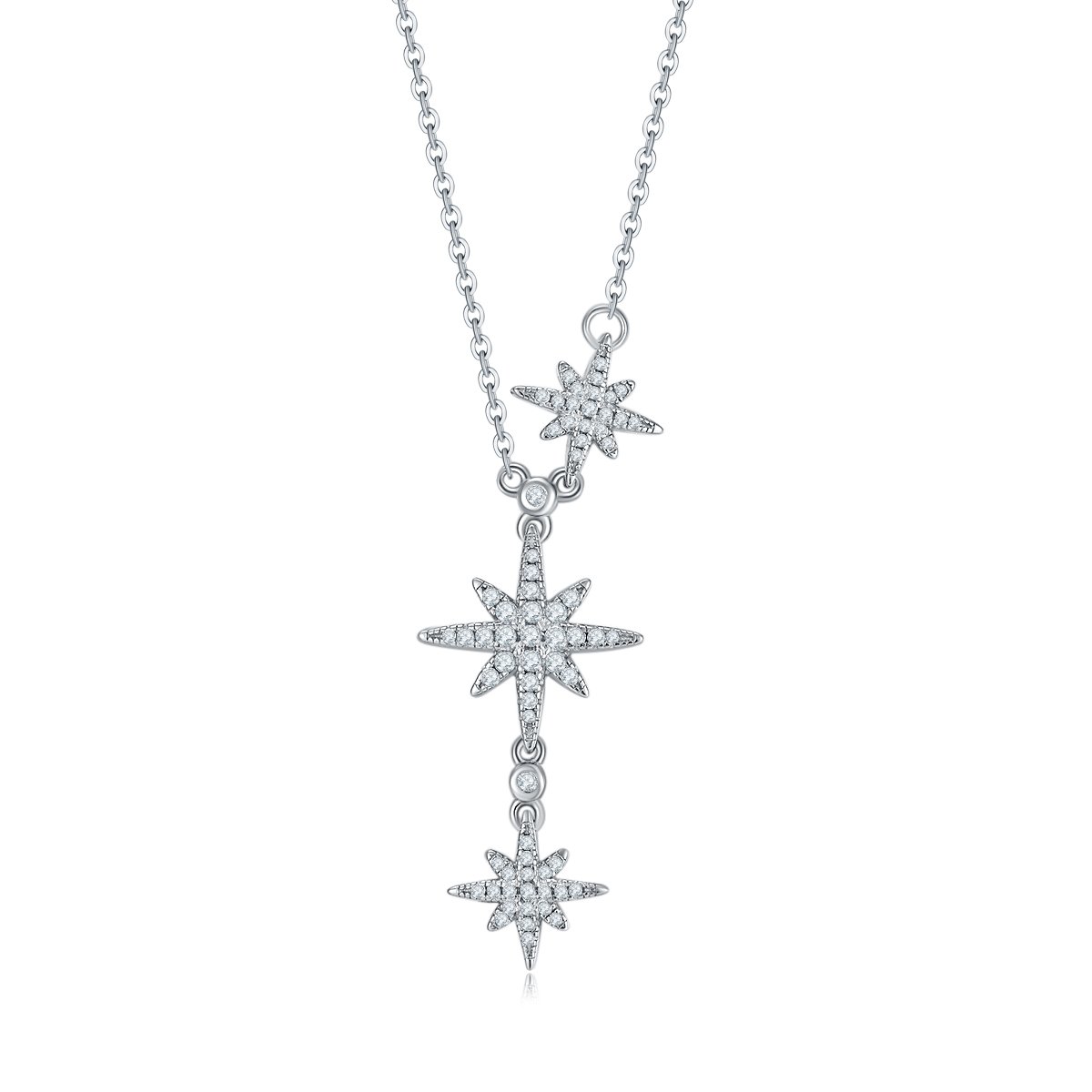 Triple Starburst Moissanite Drop Necklace