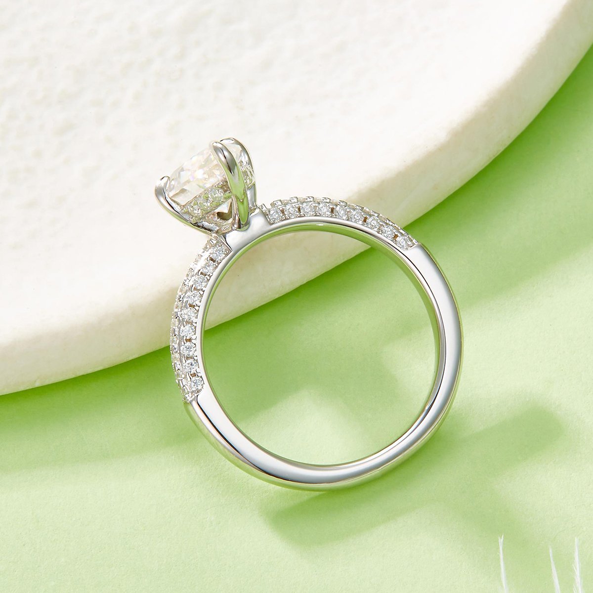 Marquise Moissanite Pave Solitaire Ring – 2ct DEW (12×6mm) - Image 3