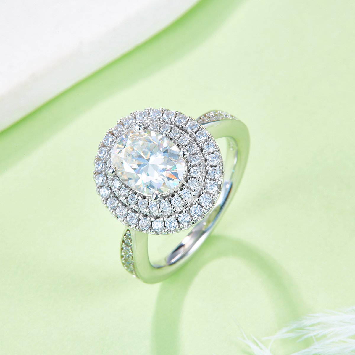 2ct Oval-Cut Moissanite Double-Halo Ring | 925 Sterling Silver - Image 4
