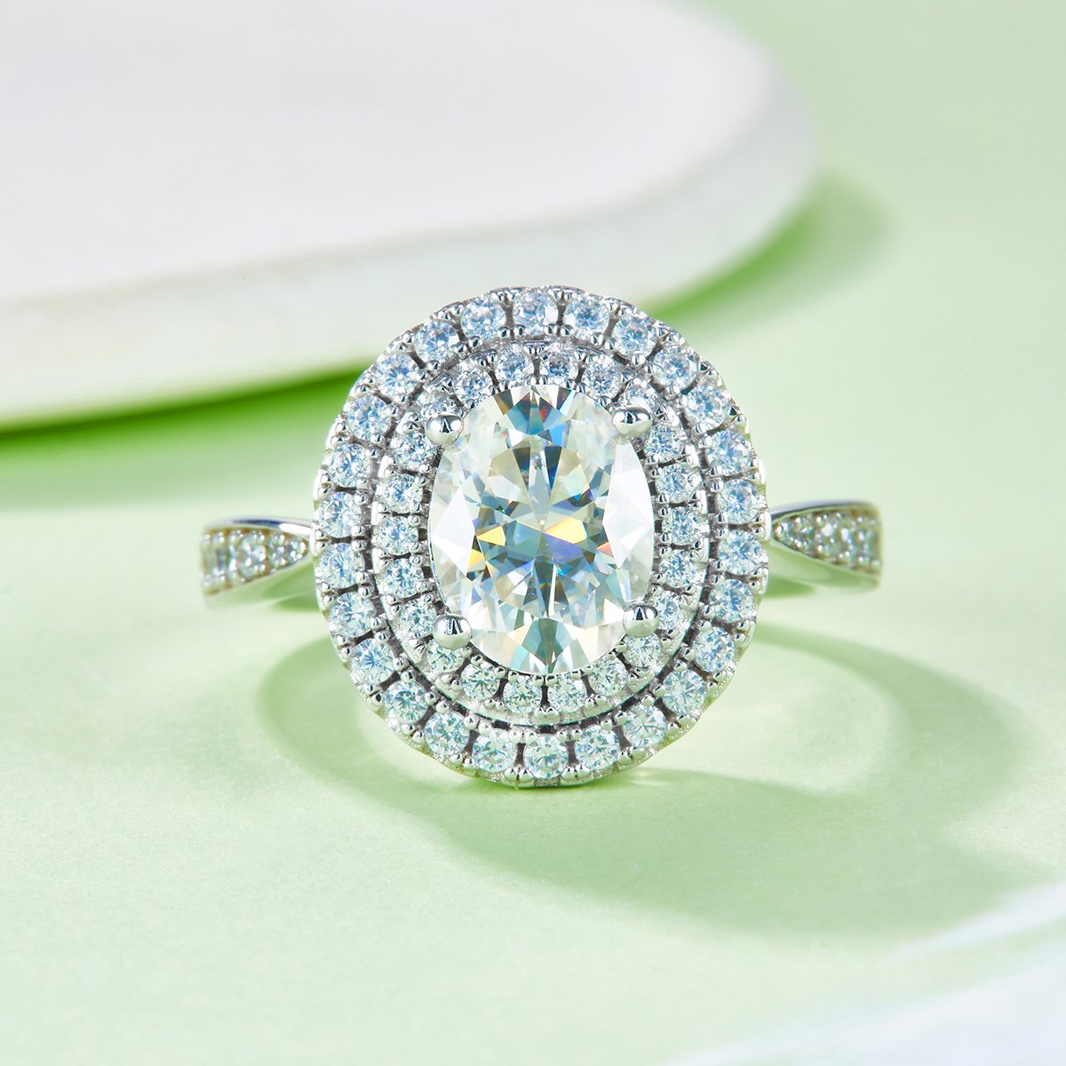 2ct Oval-Cut Moissanite Double-Halo Ring | 925 Sterling Silver - Image 6