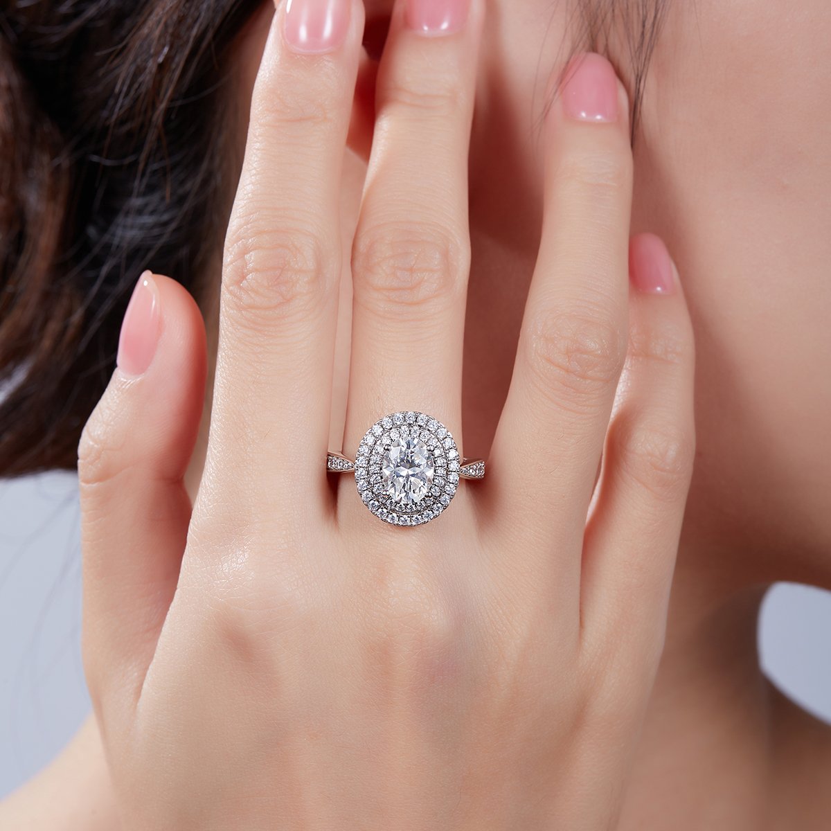 2ct Oval-Cut Moissanite Double-Halo Ring | 925 Sterling Silver - Image 7