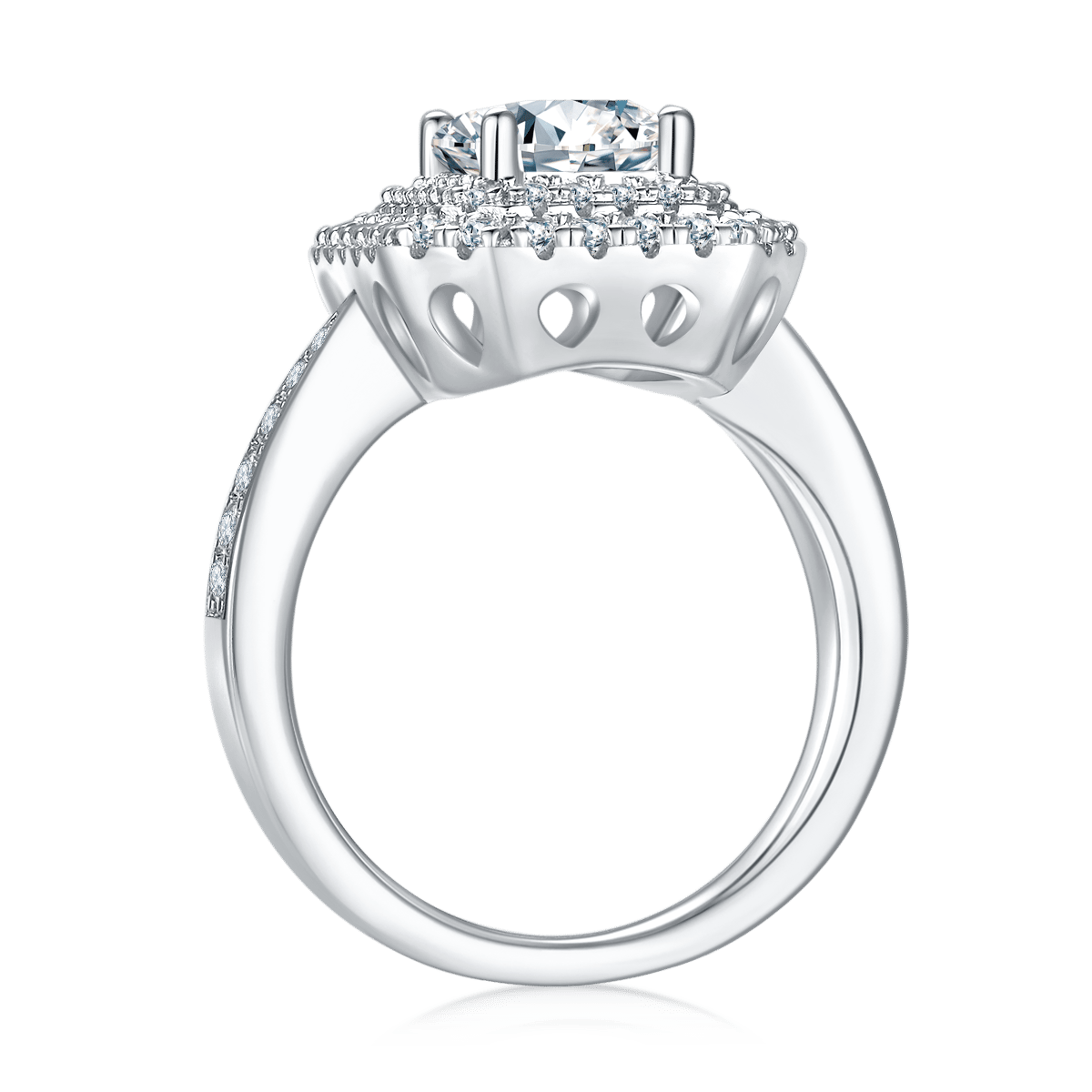 2ct Emerald-Cut Moissanite Double-Halo Ring | 8x6mm DEW 925 Silver - Image 3