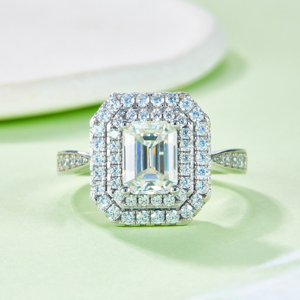 2ct Emerald-Cut Moissanite Double-Halo Ring | 8x6mm DEW 925 Silver - Image 6