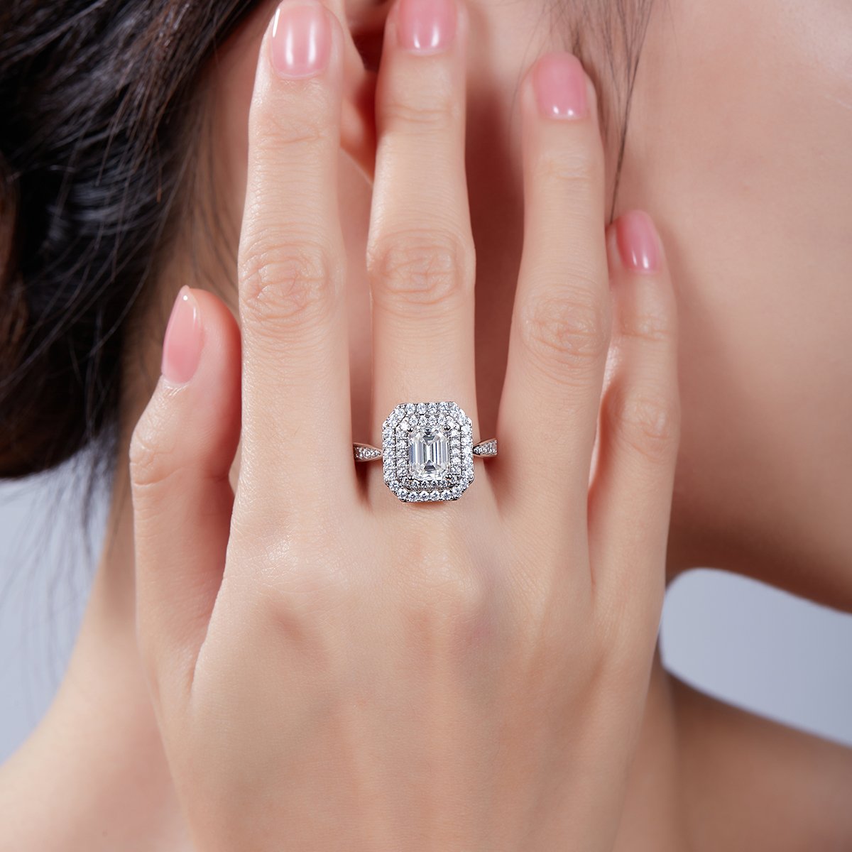 2ct Emerald-Cut Moissanite Double-Halo Ring | 8x6mm DEW 925 Silver - Image 7