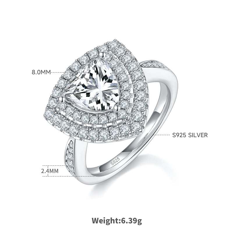 2ct Trillion-Cut Moissanite Double-Halo Ring | 8mm DEF VVS | 925 Silver