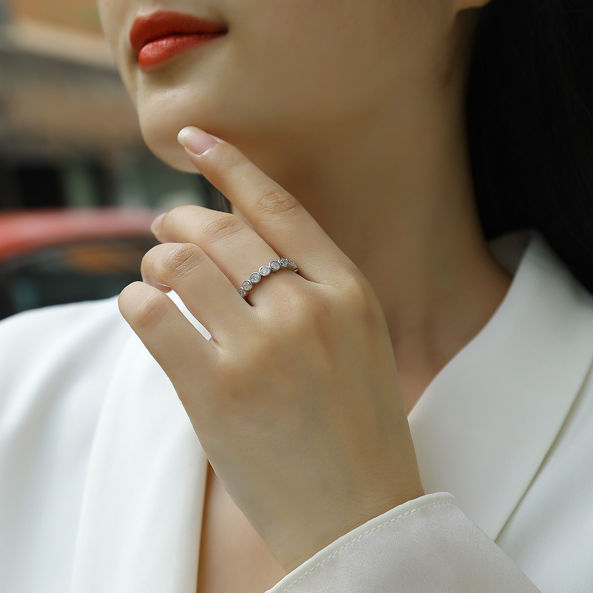 Bezel-Set Round Moissanite Eternity Ring - Image 4
