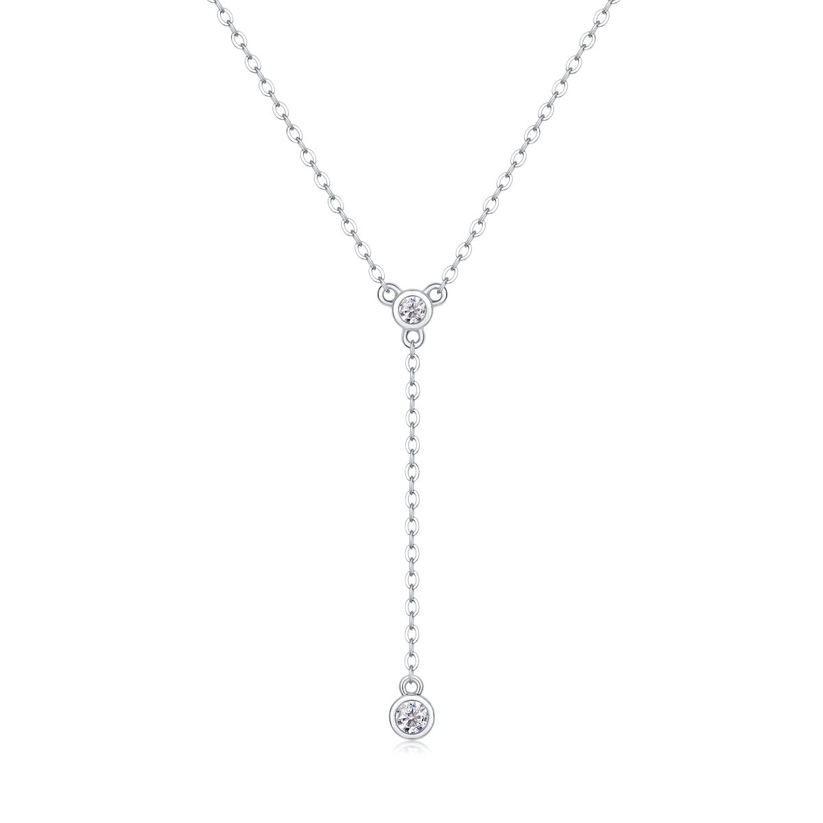 Moissanite Bezel Lariat Y-Drop Necklace | Round-Brilliant Y Necklace