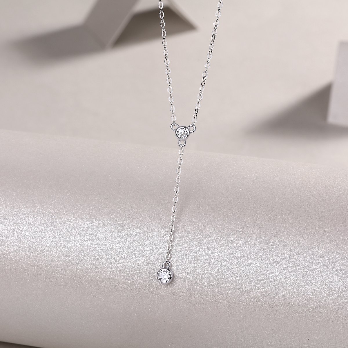 Moissanite Bezel Lariat Y-Drop Necklace | Round-Brilliant Y Necklace - Image 4