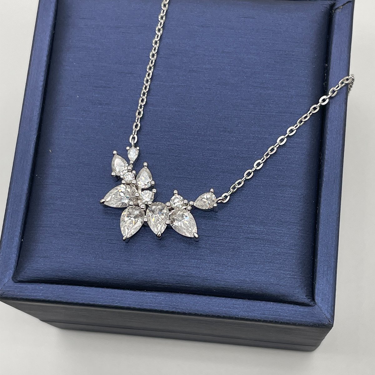 Moissanite Pear Cluster Scatter Necklace | 3.21ct DEW | 925 Silver - Image 4