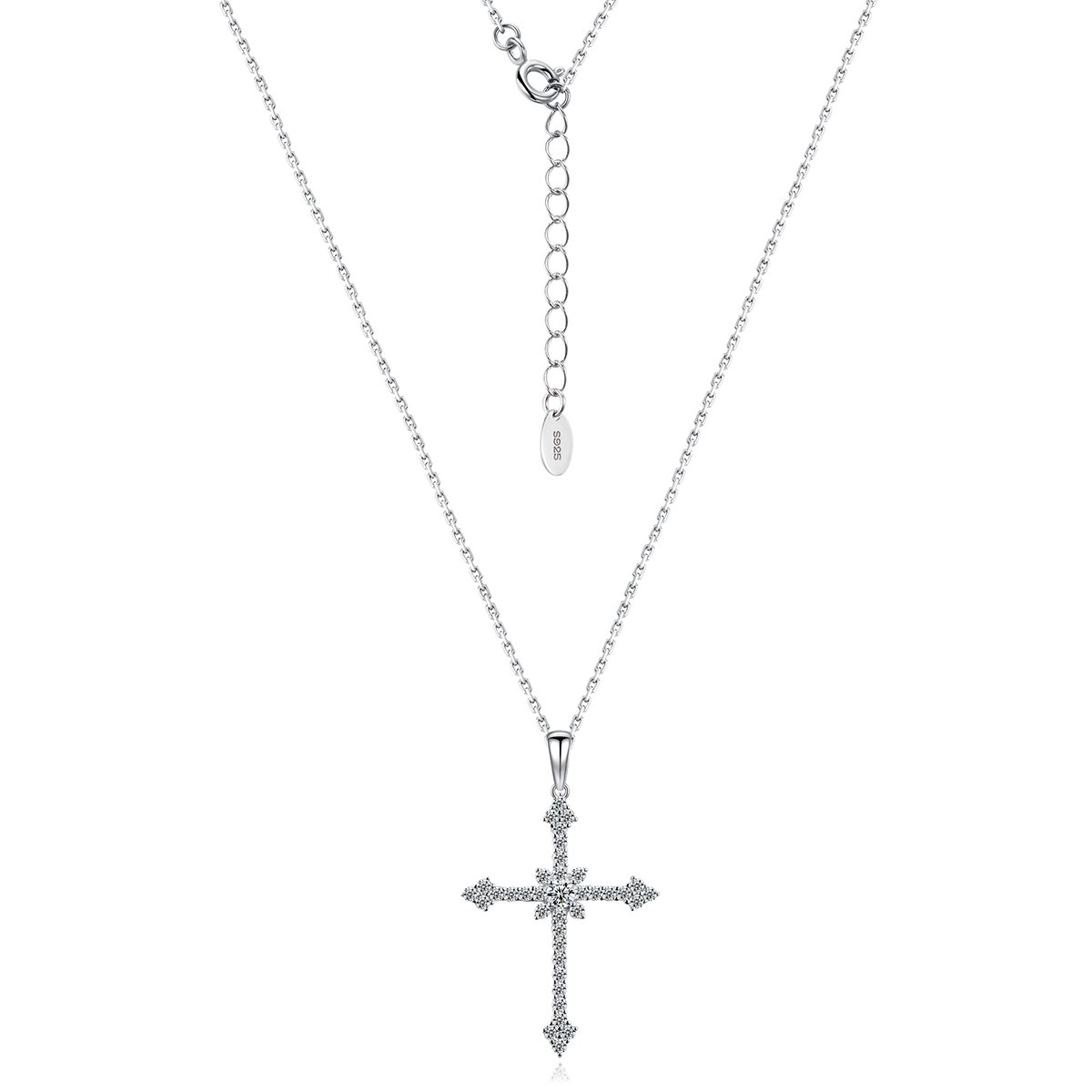 Moissanite Pavé Gothic Cross Pendant Necklace | White or Yellow Gold - Image 2