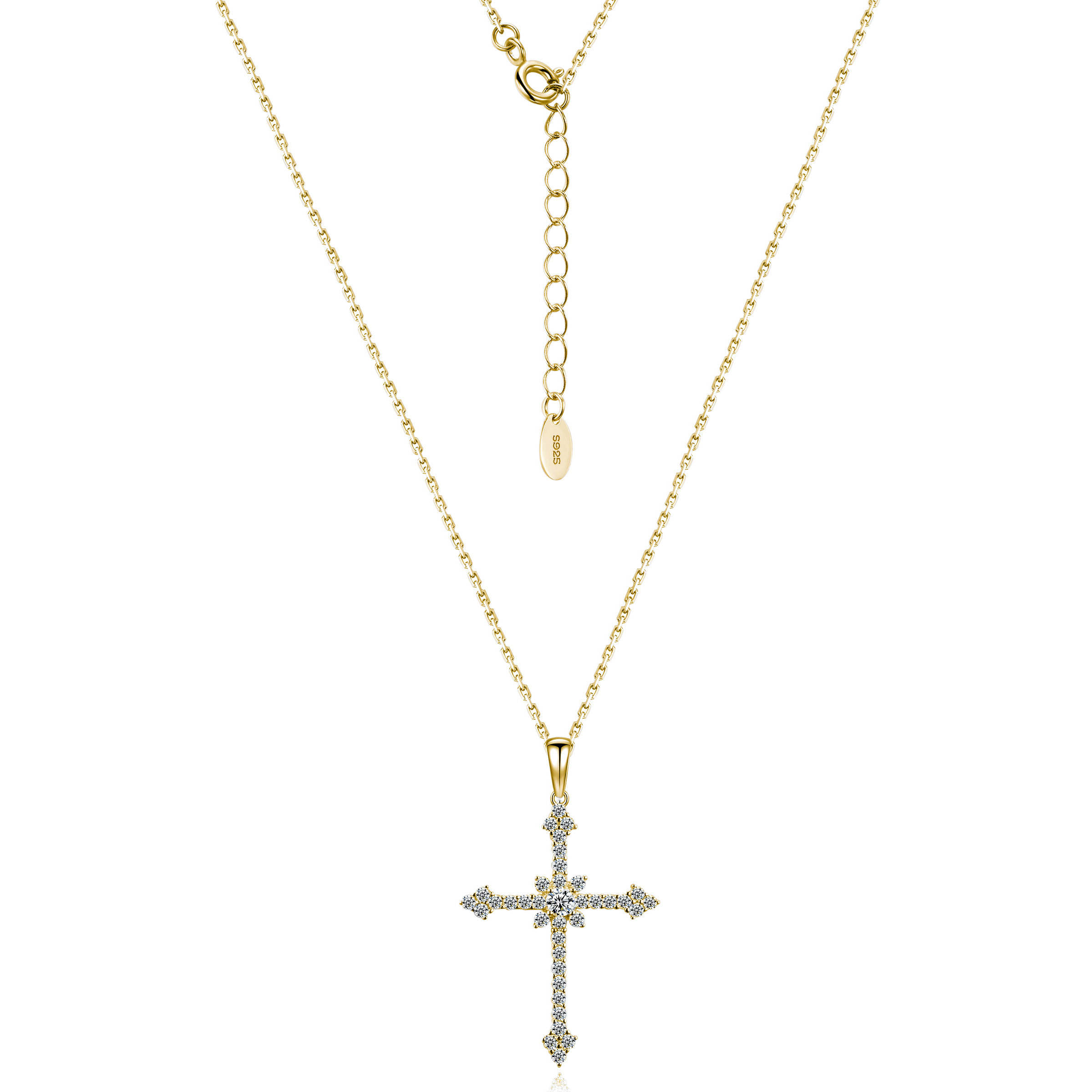 Moissanite Pavé Gothic Cross Pendant Necklace | White or Yellow Gold - Image 3