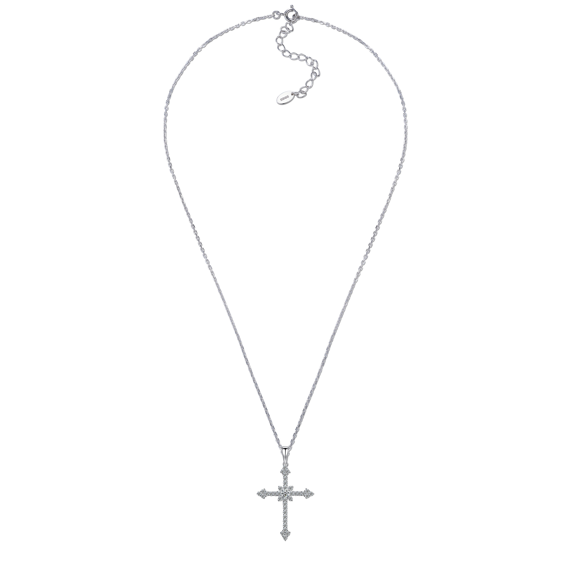 Moissanite Pavé Gothic Cross Pendant Necklace | White or Yellow Gold - Image 6