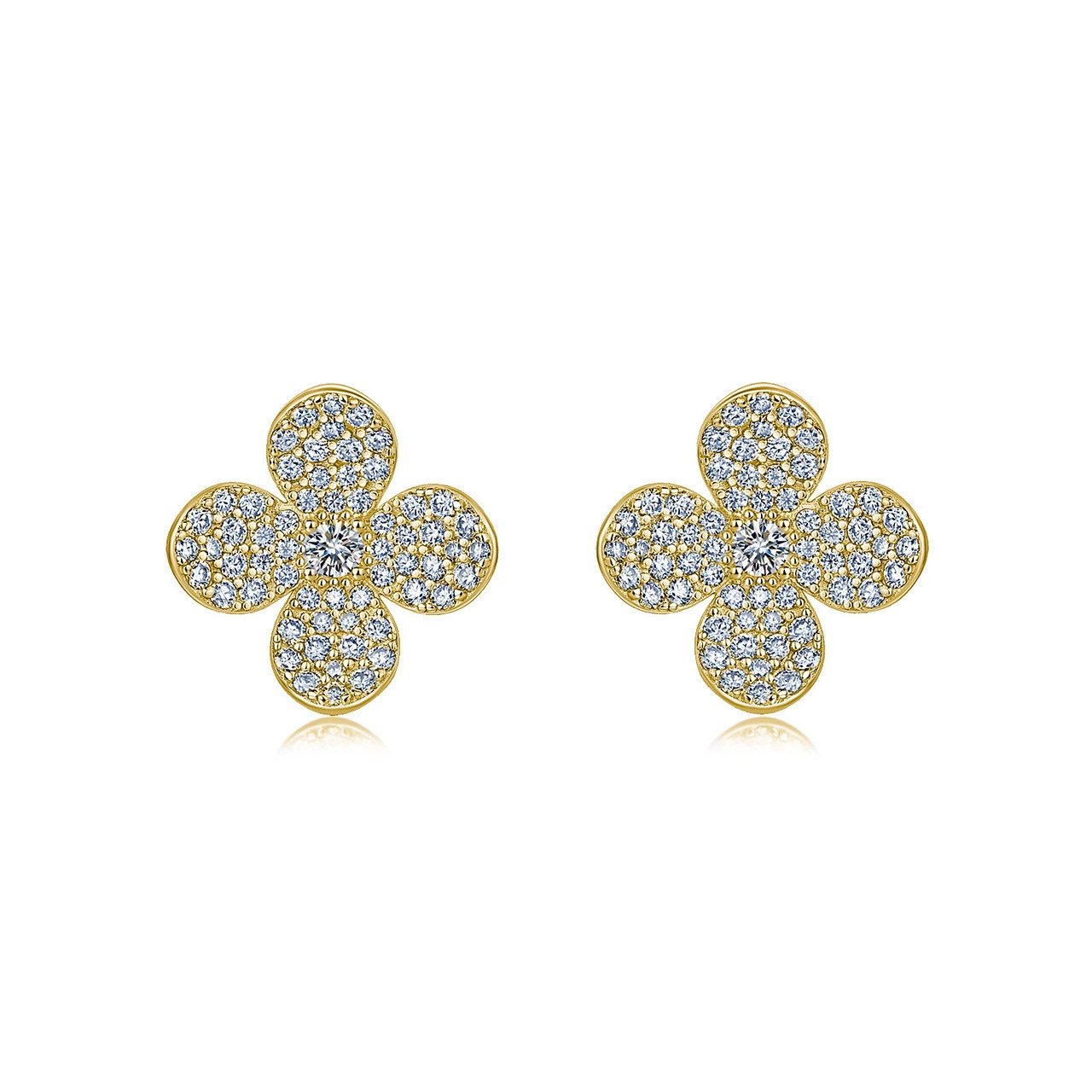 Pavé Moissanite Clover Flower Stud Earrings | Four-Petal Sparkle - Image 4