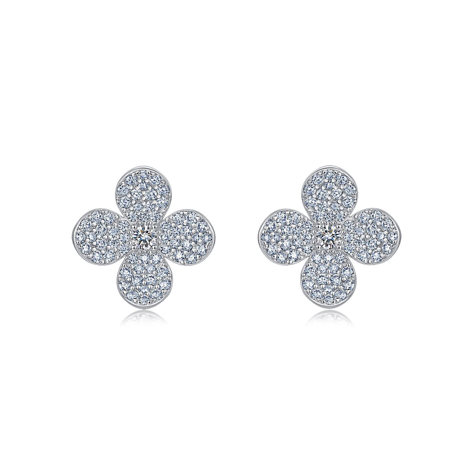 Pavé Moissanite Clover Flower Stud Earrings | Four-Petal Sparkle - Image 5
