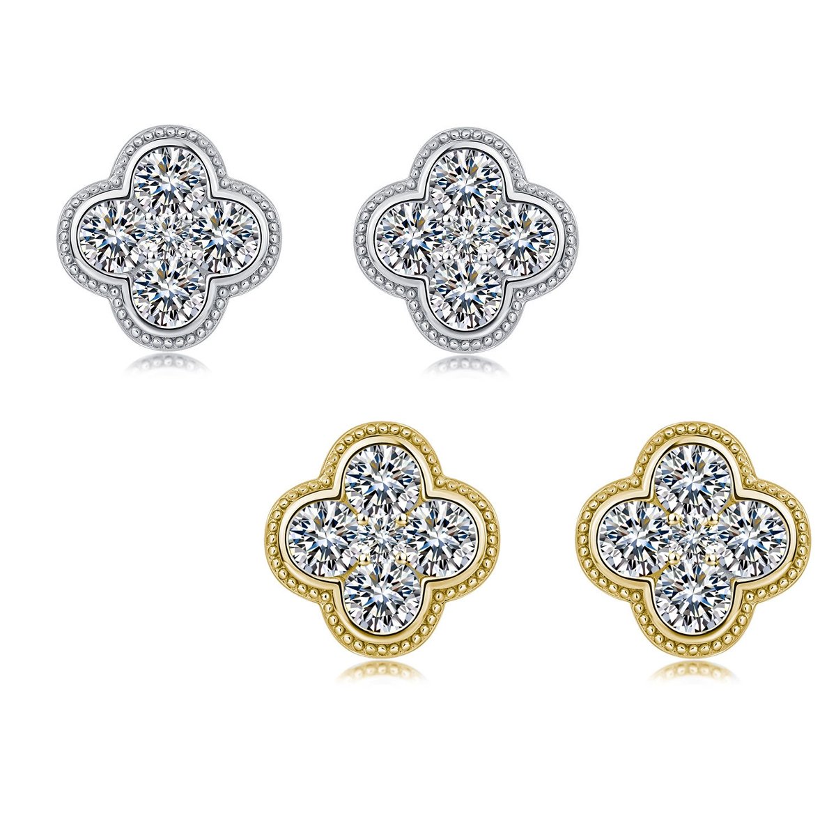 Four-Leaf Clover Moissanite Stud Earrings | 2.52ct DEW Milgrain Cluster